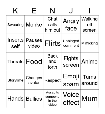 Kenji bingo Card