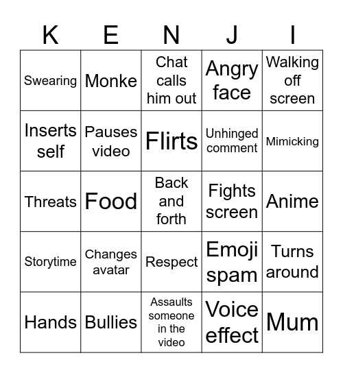 Kenji bingo Card