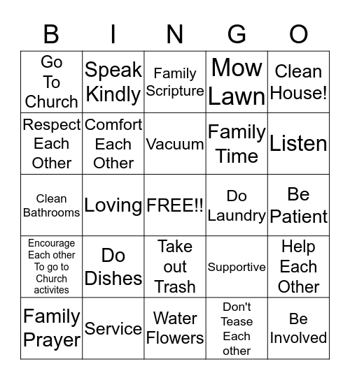 Ways to Strengthen my Family Bingo!!!!!! Bingo Card