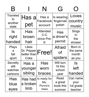 Getting to Know You Bingo Card