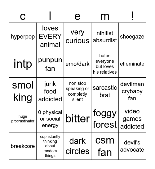 clement hihi Bingo Card