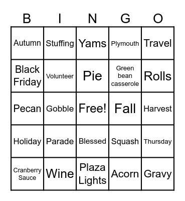 Thankful Bingo Card