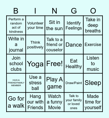 Mental Health Bingo Card