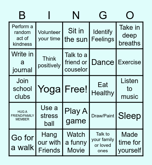 Mental Health Bingo Card