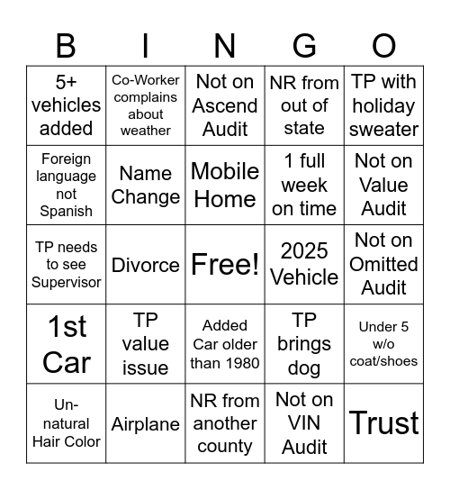 Untitled Bingo Card