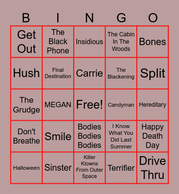 Scary Movies Bingo Card