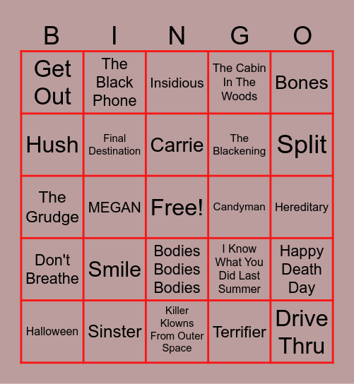 Scary Movies Bingo Card