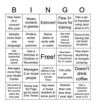 Get to Know You BINGO Card