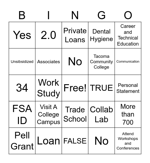 CSF - College, Success, Foss Bingo Card