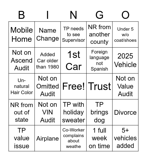 Untitled Bingo Card