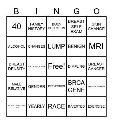 BREAST HEALTH AWARENESS Bingo Card