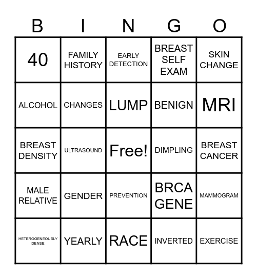 BREAST HEALTH AWARENESS Bingo Card