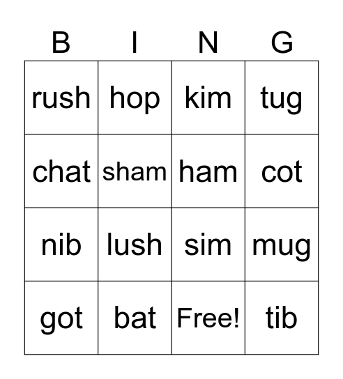 A, I, O, U BINGO Card