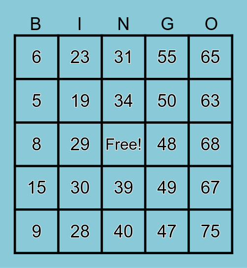 Number Bingo 175 Bingo Card