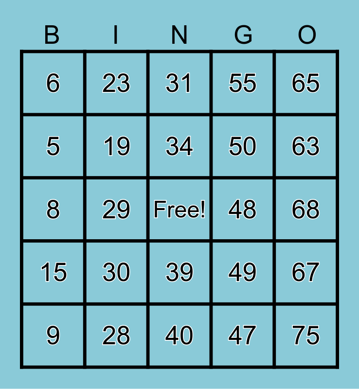 Number Bingo 175 Bingo Card