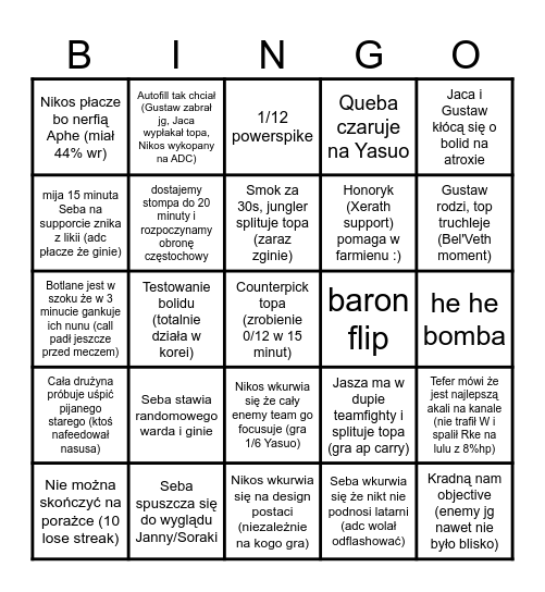 Ligowe Bingo Card