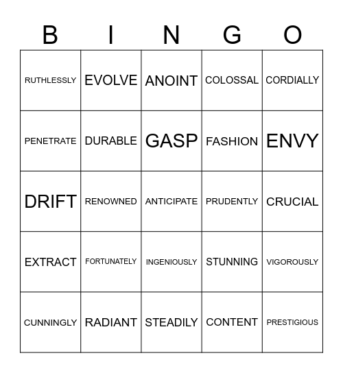VOCAB BINGO Card