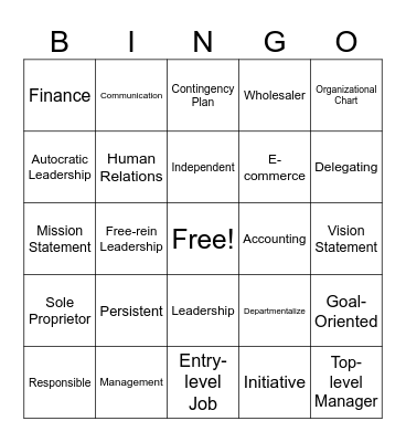 Business Bingo Card