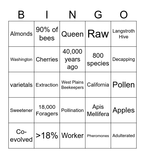 At Home with Honey Bingo Card