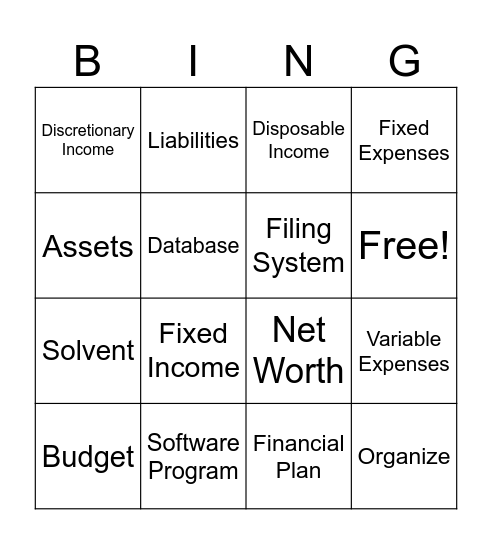 Budgeting Bingo Card