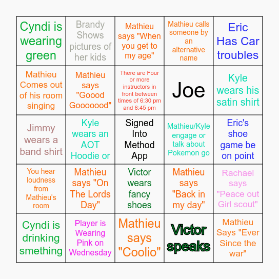 Mathieu Bingo Season 2 Bingo Card