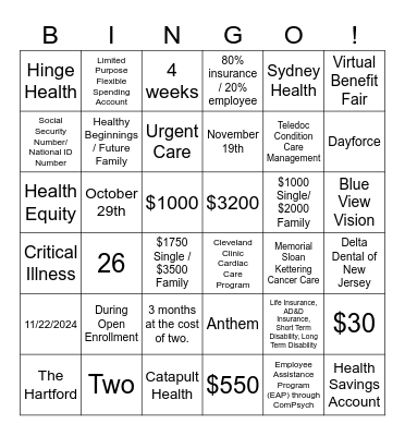 Benefit Bingo 2025 Bingo Card