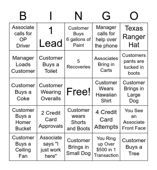 The Home Depot Bingo Card