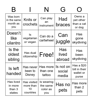 Get to Know Your Teammates! Bingo Card