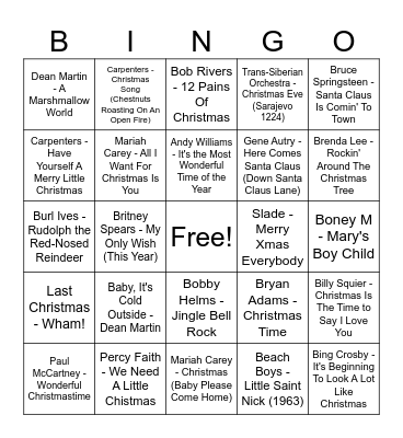 Classic Christmas Bingo Card