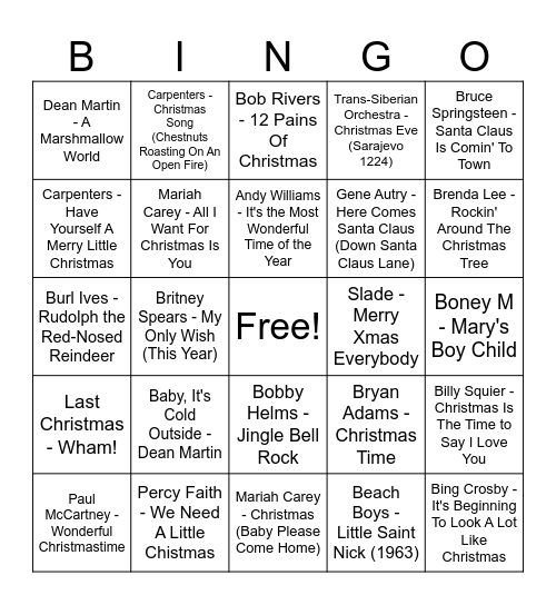 Classic Christmas Bingo Card