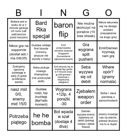 Ligowe Bingo Card