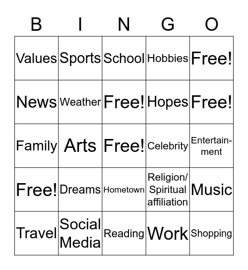 Common Ground Bingo Card