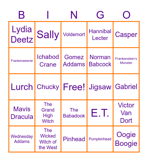 Halloween Movie Bingo Card