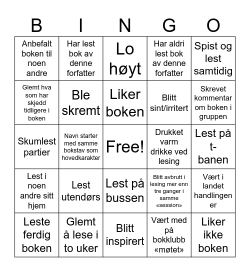 Beste bokklubben ever Bingo Card
