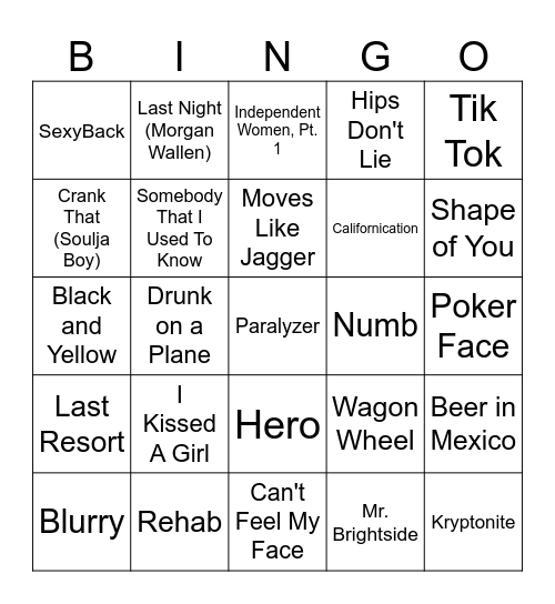 Hits From 2000 - 2024 Bingo Card