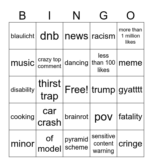 insta reels Bingo Card