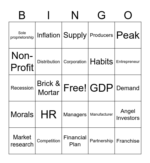 BUSINESS Class Bingo Card