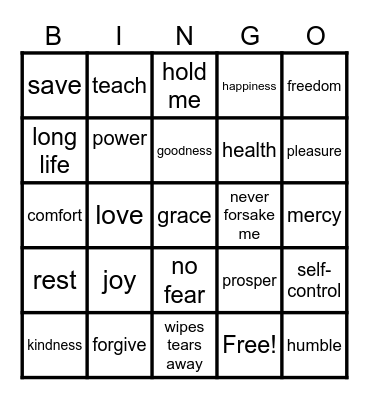 God "I Will" Bingo Card