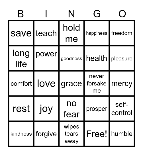 God "I Will" Bingo Card