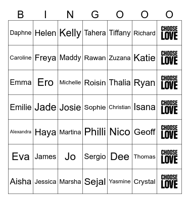 CHOOSE LOVE HUMAN BINGO Card
