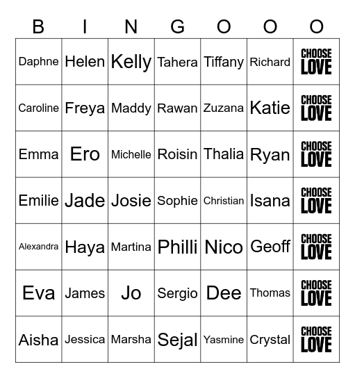 CHOOSE LOVE HUMAN BINGO Card
