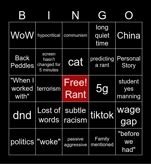 Andres Rambles Bingo Card