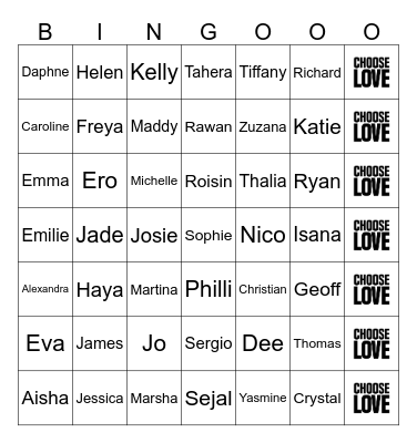 CHOOSE LOVE HUMAN BINGO Card