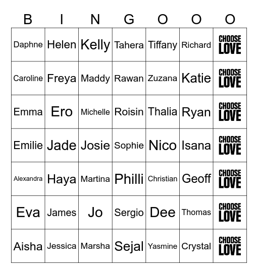 CHOOSE LOVE HUMAN BINGO Card