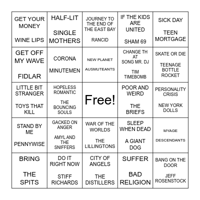 PUNK BINGO ROUND 3 Bingo Card