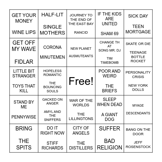 PUNK BINGO ROUND 3 Bingo Card