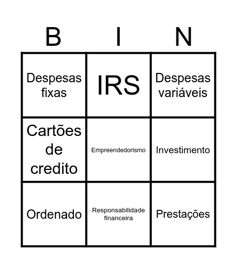 Bingo financeiro Bingo Card