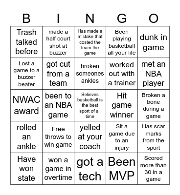 Basketball Bingo Card