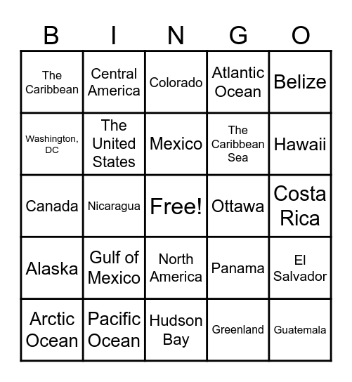 North America Bingo Card