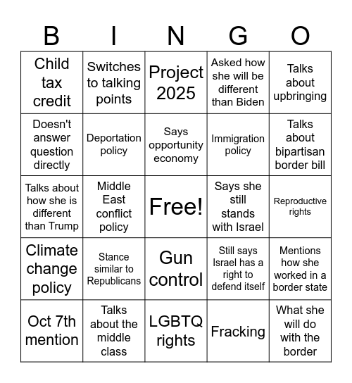 Town Hall Bingo Card